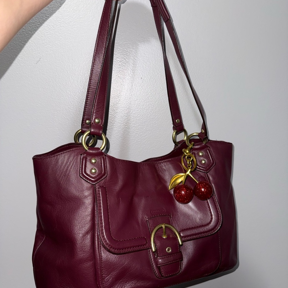 Y2K Coach Campbell Belle Bordeaux Burgundy Leather Shoulder Purse Bag.